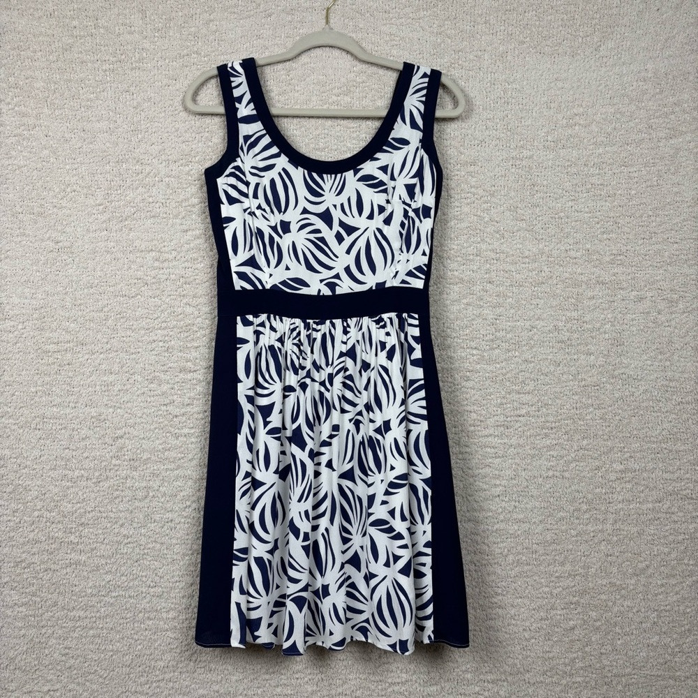 Lilly Pulitzer Dress Womens 2 Navy White Irene Need My Shades Leaf Tropical Prep